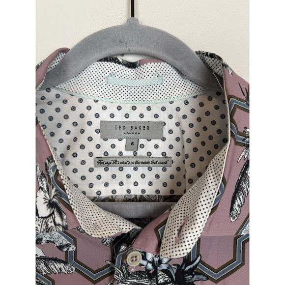 Ted Baker Men’s Pink tiger Floral Button Up Short Sleeve Shirt Size 6 XL - Picture 3 of 7